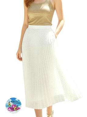 VCamuto-Pleated Maxi Skirt In White -Large-EUC $98 Retail